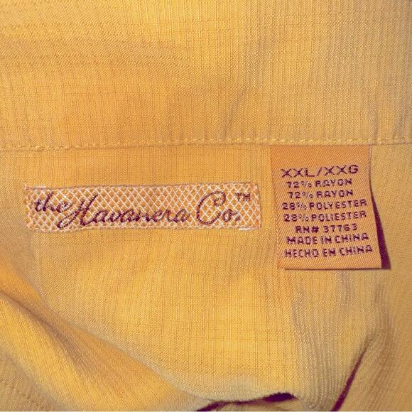 EUC The Havanera Co Yellow Cuban Shirt Mens size XXL Yellow Embroidered - Picture 6 of 7